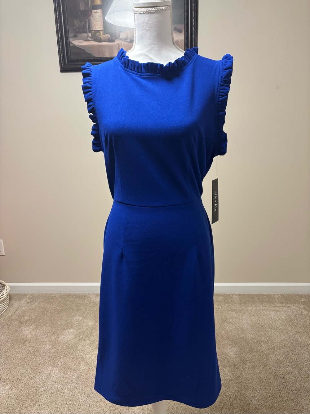 Ruffled Crewneck Midi Dress in Cobalt Blue